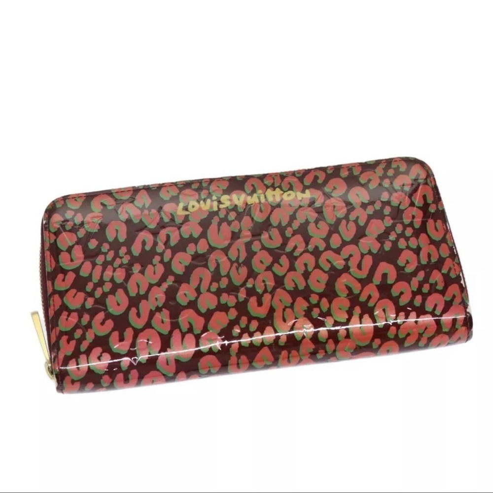 LOUIS VUITTON Vernis Leopard Zippy Wallet Long Wallet Pink M91477 Auth bs14311